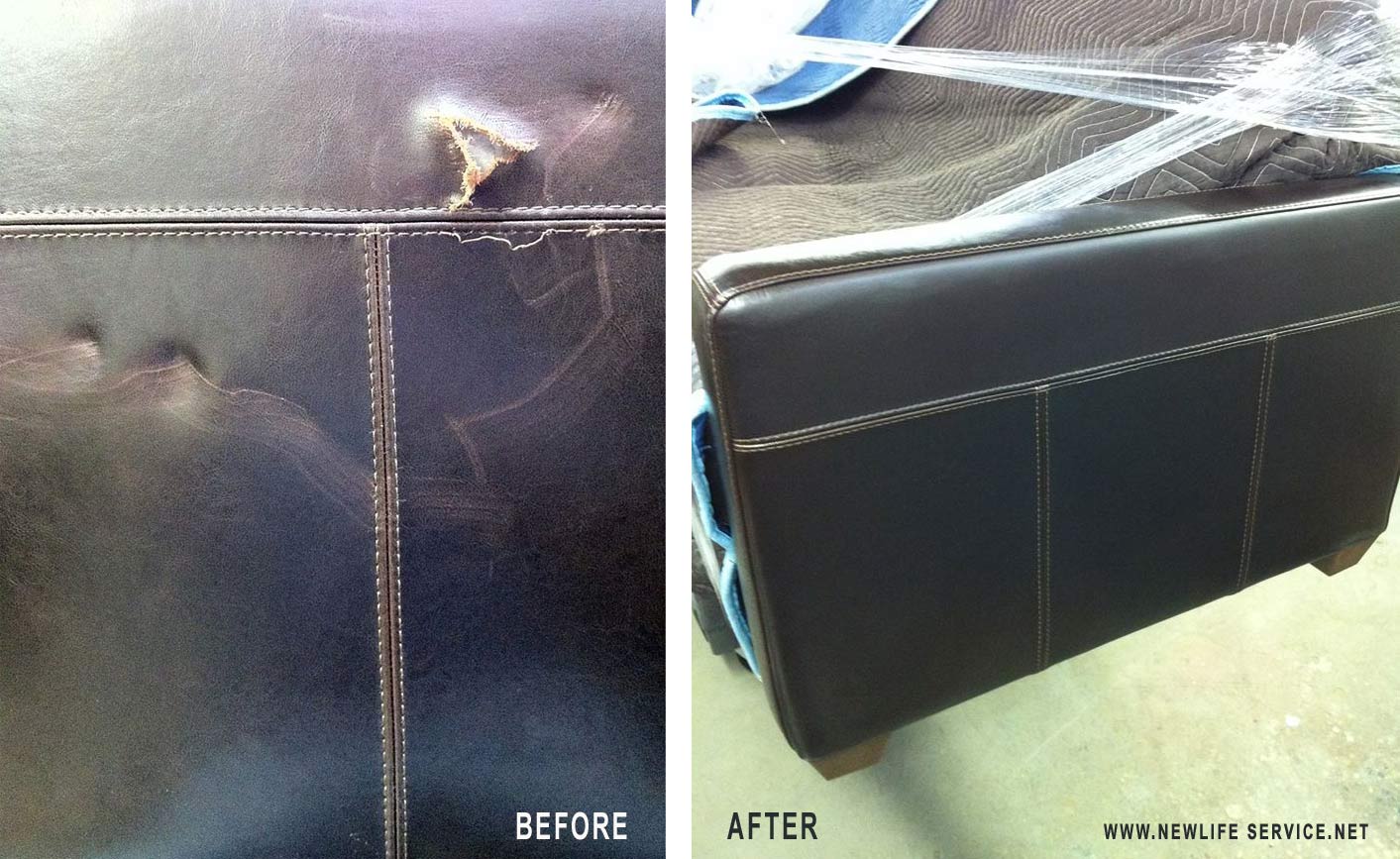 Restored Leather Sofa – New Life Service Co. of Dallas